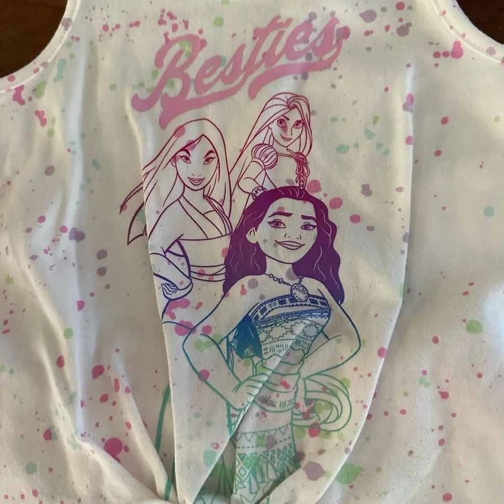 Disney Princess Besties licensed paint splatter tie front tank and terry shorts